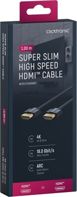 Kábel HDMI M/M 1m, High Speed+Eth, 4K@60Hz, HDMI 2.0, 18G, pozl. konektor, modrý, Slim, C