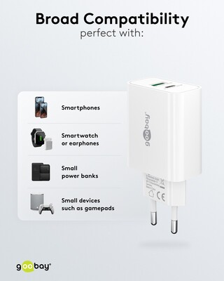 Nabíjačka USB 230V 2port, 1xUSB A, 1x USB Typ C, 30W, Power Delivery, Quick Charge 3.0, biela