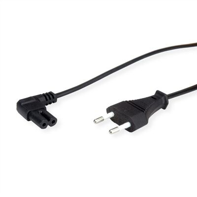 Kábel sieťový 230V, 2pin vidlica (CEE7/16) priama - C7 (2pin) zahnutý, 1.8m, 0.75mm², 2.5A, čierny
