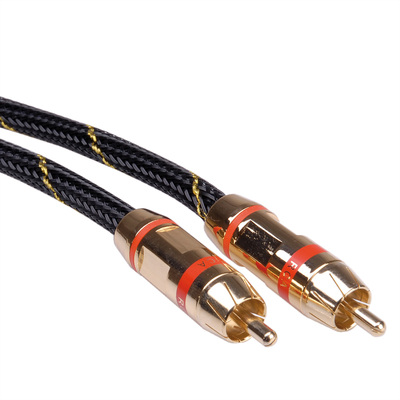 Kábel Cinch 1x audio M/M 2.5m, čierny/zlatý, pozl. konektor "červený", Gold