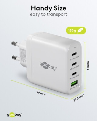 Nabíjačka USB 230V 4port, 1xUSB A, 3xUSB Typ C, 68W, Power Delivery, GaN, čierna