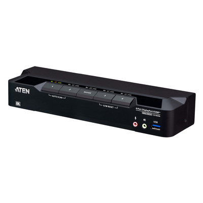 KVM switch/prepínač 4PC, DisplayPort 1.4 (8K@60Hz), USB 3.1 Gen 1, Audio, čierny