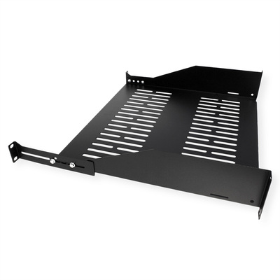 19" Polica 400mm, max. 25kg, 2U, zadné podpery, sada skrutiek a podložiek v balení, čierna