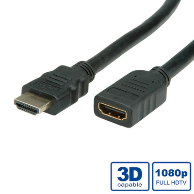 Kábel HDMI M/F 1m, High Speed+Eth, 4K@30Hz, HDMI 1.4, G pozl. kon., čierny, predlžovací