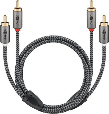 Kábel Cinch 2x audio M/M 5m, čierny/sivý, pozl. konektor