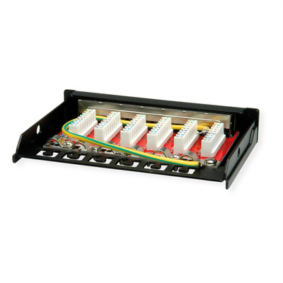 Patch panel 8port cat.6a, tienený s uzemnením, celokovový, montáž na stenu, 0.5U, čierny