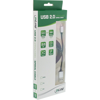 Kábel USB 2.0 A-MICRO-B M/M 3m, High Speed, špirála, kovové krytky, čierny