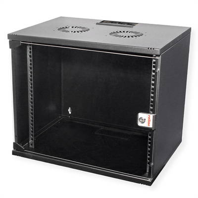 19" Rack na stenu 9U, čierny, 460x540x400 mm (HxWxD), RAL 9005, BASIC