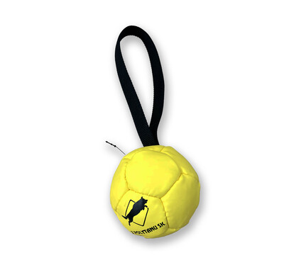 Lopta FUN "futbalová" s priemerom 8cm, s uškom, ekokoža, žltá