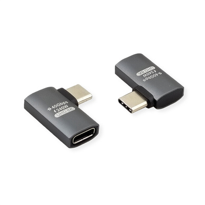 Adaptér USB 4 Gen 3x2, Typ C CM/CF, zahnutý 90° (do prava/ľava), 40Gbps, PD 240W, sivý/čierny