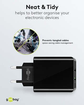 Nabíjačka USB 230V 2port, 2xUSB A, 28W, Quick Charge 3.0, čierna