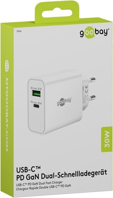 Nabíjačka USB 230V 2port, 1xUSB A, 1x USB Typ C, 30W, Power Delivery, Quick Charge 3.0, biela