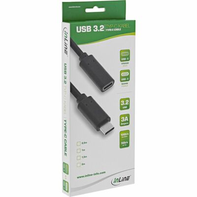 Kábel USB 3.2 Gen 1x2, Typ C CM/CF 1.5m, 10Gbps, PD 60w 20V3A, čierny, predlžovací