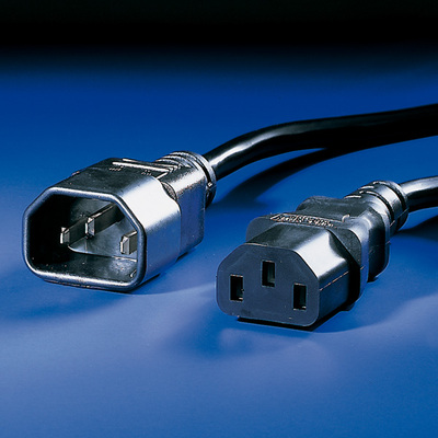 Kábel sieťový 230V predlžovací, C13 - C14, 0.5m, 0.75mm², 10A, čierny