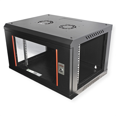 19" Rack na stenu 6U, čierny, 379x600x450 mm (HxWxD), odnímateľné bočnice