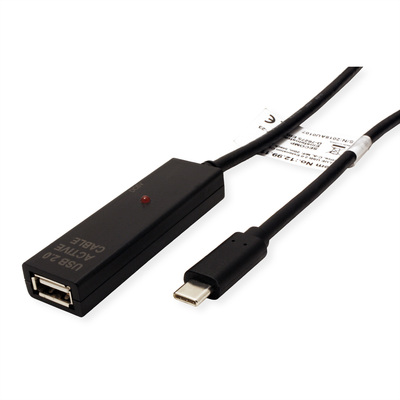 Kábel USB 2.0 CM/AF 20m, High Speed, predlžovací, čierny, aktívny