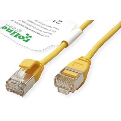 U/FTP Patchkábel LSOH TPE 0.3m cat.6a, žltý, slim, Cu, Flex Cable, Roline Green, Eco obal