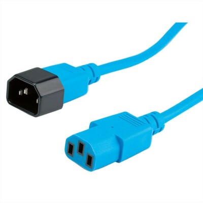 Kábel sieťový 230V predlžovací, C13 - C14, 0.8m, 0.75mm², 10A, modrý