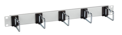 19" Panel vyväzovací, organizér, 5x oko dvojité (Typ C) 110mm, otočné 90°, 1U, oceľ/plast, čierny