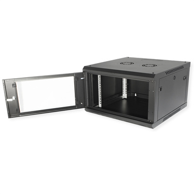 19" Rack na stenu 6U, čierny, 379x600x600mm (HxWxD), odnímateľné bočnice