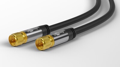 Kábel satelitný, koax F-konektor M/M 1m, 75 Ohm, 135dB, 4x tienený, Cu, čiernz, pozl. konektor