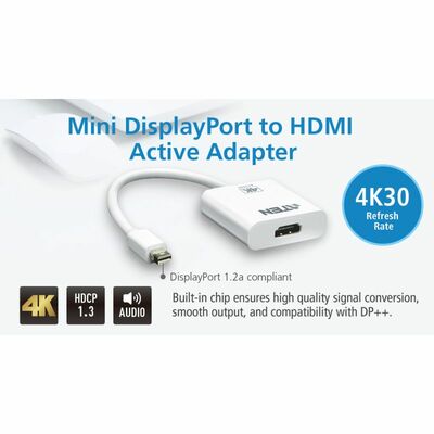 Adaptér mini DisplayPort/HDMI M/F, 4K@30Hz (DP 1.2, HDMI 1.4), aktívny, 15cm, biely