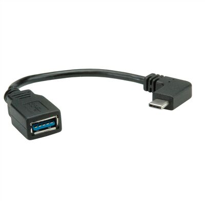 Kábel USB 3.2 Gen 1, Typ C CM/AF 0.15m, 5Gbps, OTG, čierny, zahnutý 90°