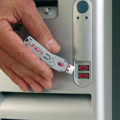 USB Port Blocker, 1 x kľúč, 4x zámok USB-A, oranžový