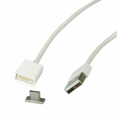 Kábel USB 2.0 A/MICRO-B M/M 1m, High Speed, magnetický konektor, biely