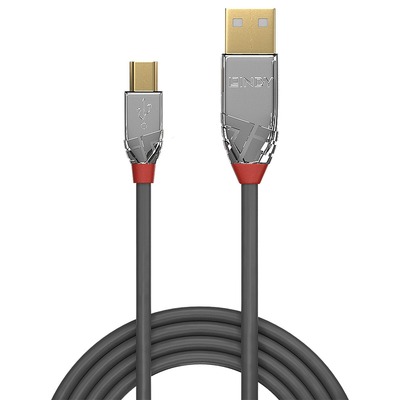 Kábel USB 2.0 A-MINI-B 5pin M/M 7.5m, High Speed, sivý, Cromo Line, pozl. konektor
