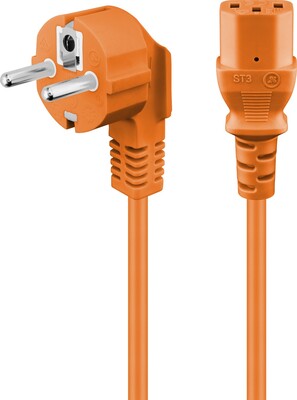 Kábel sieťový 230V, vidlica (CEE7/7) lomená - C13, 3m, 1.00mm², 10A, oranžový