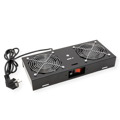 19" Ventilačná jednotka, 2 vetráky, pre nástennú skrinku, čierna