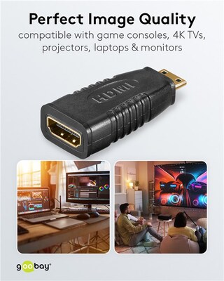 Adaptér HDMI/HDMI mini F/M, priamy, 4K@60Hz, čierny, pozl. konektor