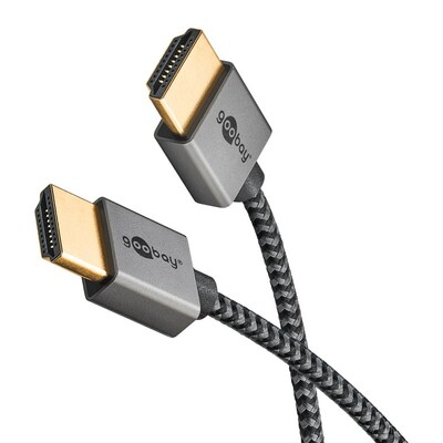 Kábel HDMI M/M 2m, Ultra High Speed+Eth, 4K@60Hz, HDMI 2.0, 18G, G pozl. kon., čierny/sivý, Slim
