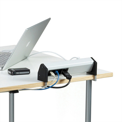 DESK 3xSCHUKO 230V, GST18 IN/OUT, hliník/čierny