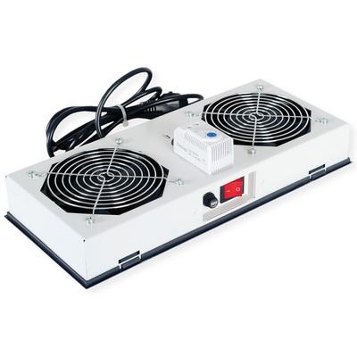 19" Ventilačná jednotka, 2 vetráky, s termostatom, pre nástennú skrinku, sivá