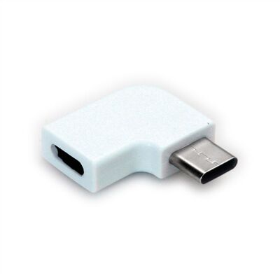 Adaptér USB 3.2 Gen 2, Typ C, C-C M/F, 10Gbps, zahnutý doprava/doľava 90°, PD 100W, bielý