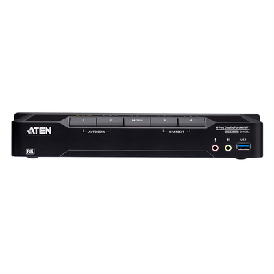 KVM switch/prepínač 4PC, DisplayPort 1.4 (8K@60Hz), USB 3.1 Gen 1, Audio, čierny