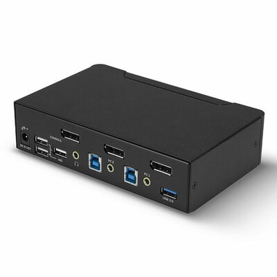 KVM switch/prepínač 2PC, DisplayPort, USB 3.0, Hub, Audio, DUAL VIEW, 4K@60Hz