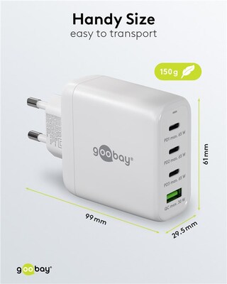 Nabíjačka USB 230V 4port, 1xUSB A, 3xUSB Typ C, 68W, Power Delivery, GaN, čierna