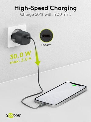 Nabíjačka USB 230V 1port, 1xUSB Typ C, 30W, Power Delivery, Fast Charge, Nano, čierna