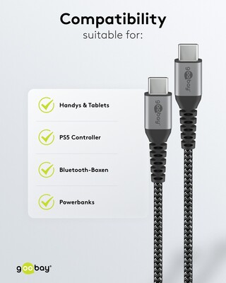 Kábel USB 2.0 Typ C CM/CM 1m, High Speed, Power Delivery 60w 20V3A, čierny/sivý