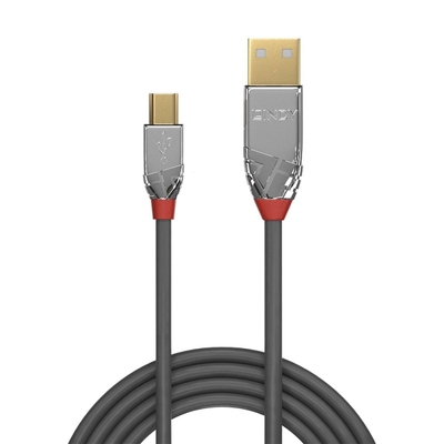 Kábel USB 2.0 A-MINI-B 5pin M/M 5m, High Speed, sivý, Cromo Line, pozl. kon