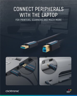 Kábel USB 3.2 Gen 1, A-B M/M 0.5m, 5Gbps, modrý, ClickTronic, pozl. konektor