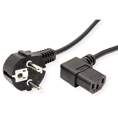 Kábel sieťový 230V, vidlica (CEE7/7) lomená - C13 zahnutý (doprava), 1.8m, 0.75mm², 10A, čierny