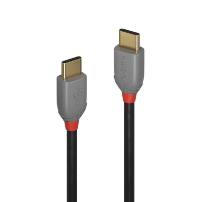 Kábel USB 2.0 Typ C CM/CM 3m, High Speed, Power Delivery 60w 20V3A, čierny, pozl. kon., Anthra Line 