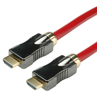 Kábel HDMI M/M 5m, Ultra High Speed+Eth, 8K@60Hz, HDMI 2.1, pozl. konektor, červený