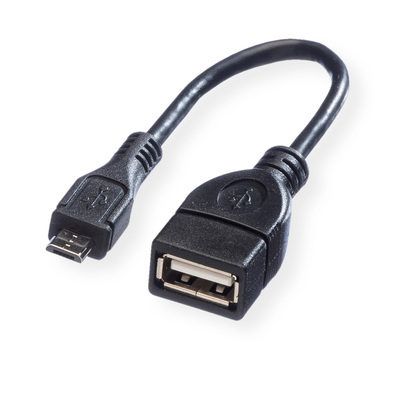Kábel USB 2.0 A-MICRO-B F/M 0.15m, High Speed, OTG, čierny