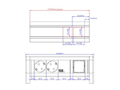 DESK 2xSCHUKO 230V, 1xCustom, GST18 IN/OUT, hliník/čierny