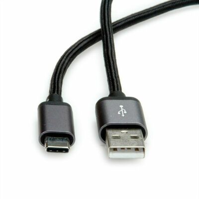 Kábel USB 2.0 AM/CM (3.1 Typ C) 1.8m, High Speed, čierno-strieborný, kovové krytky